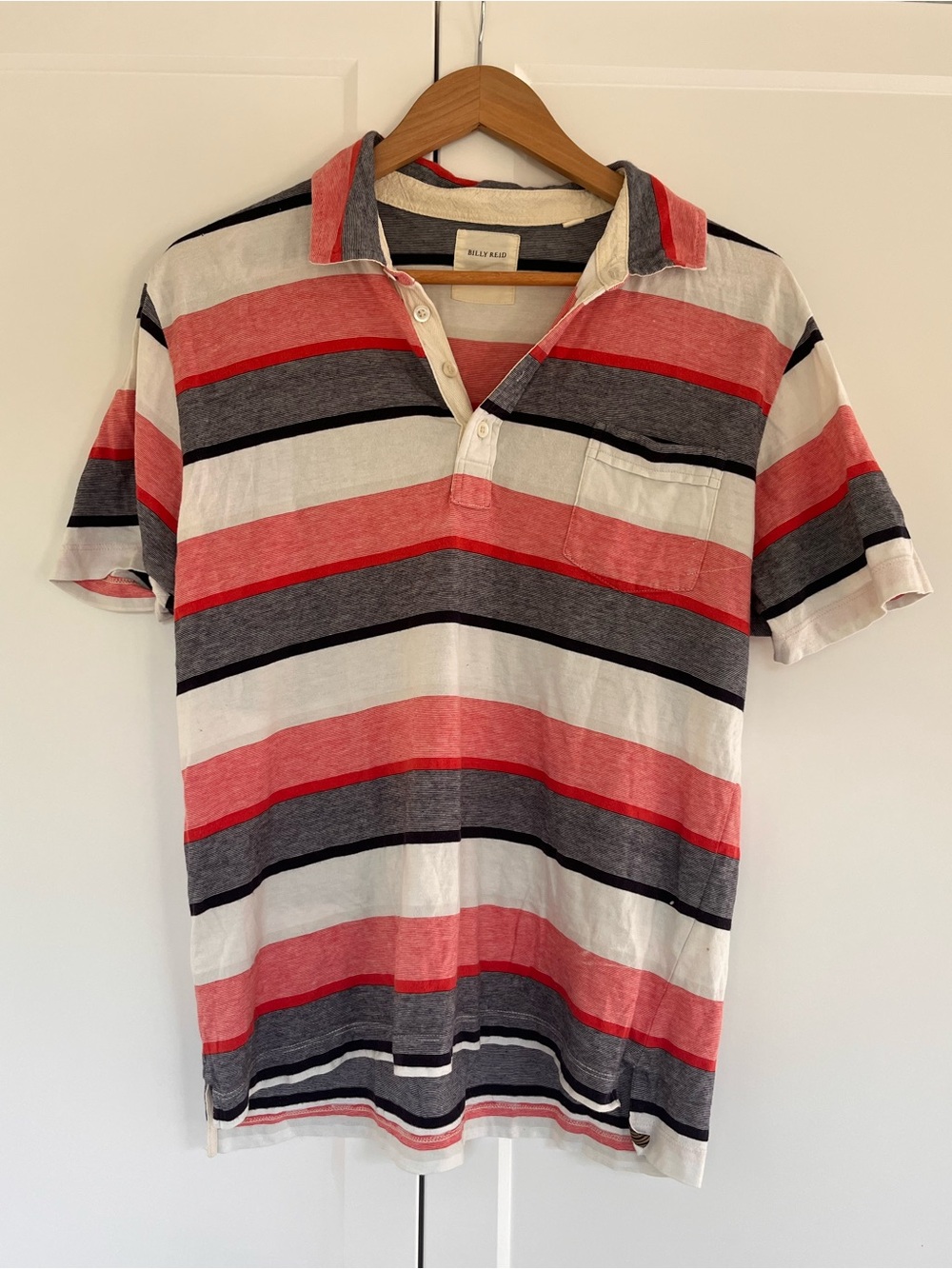 Billy Reid Red, Gray & White Striped Pensacola Polo Shirt